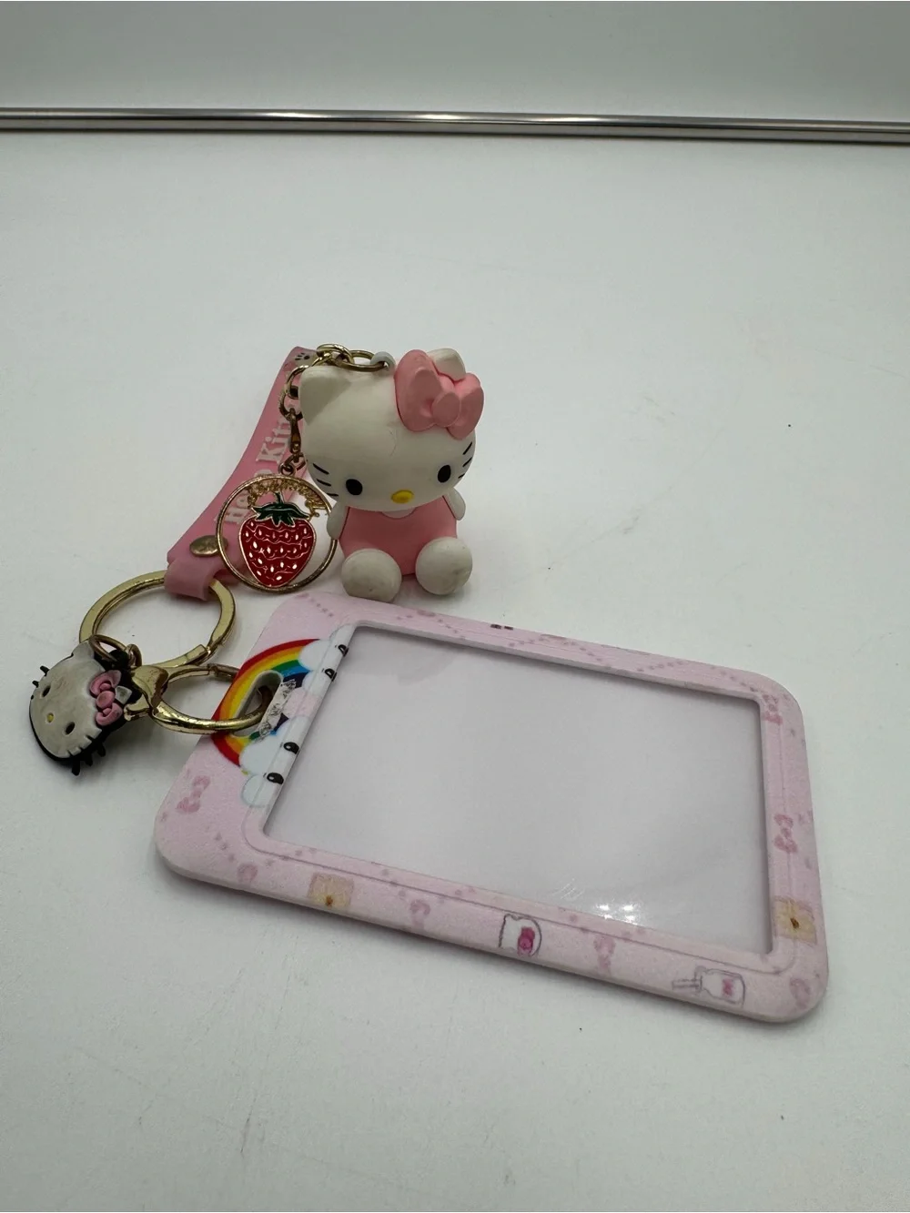 Vintage Hello Kitty Pink Keychain Charm Photo Holder Strawberry Sanrio Lot